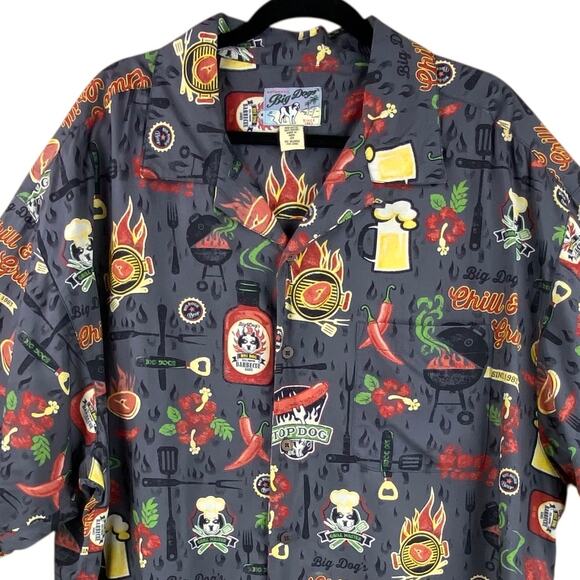 Big Dogs Hawaiian Shirt Size 2X BBQ Master Grill Spicy Camp - Picture 3 of 8